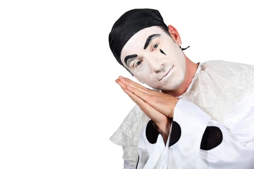 Man with Pierrot costume on white background