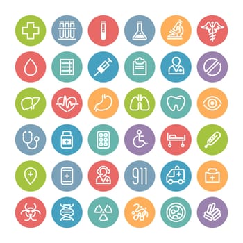 Set of Flat Round Icons for Medical Design. Isolated on White Background. Clipping paths included in additional jpg format.