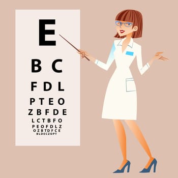 The doctor ophthalmologist examines your eyes near the table to check the view. Medical theme