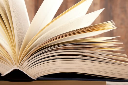 Composition with hardcover book in the library