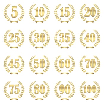 collection of laurel wreaths for firm jubilee from 5 to 100 years