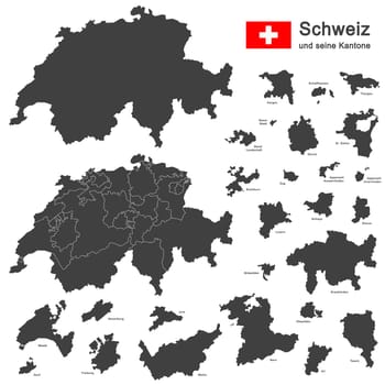 silhouettes of country Switzerland and all cantons