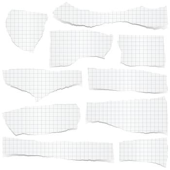 collection of white checkered scraps of papers with shadows