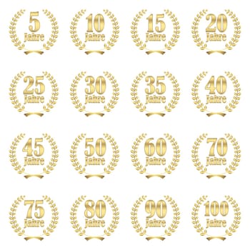 collection of laurel wreaths for firm jubilee from 5 to 100 years