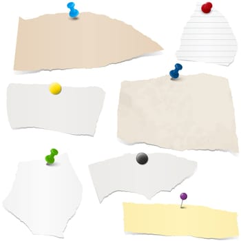 collection of different colored scraps of papers with pin needles