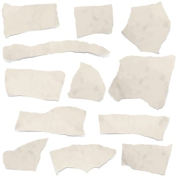 collection of dirty colored scraps of papers with shadows
