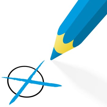 illustration of pencil colored blue drawing a cross