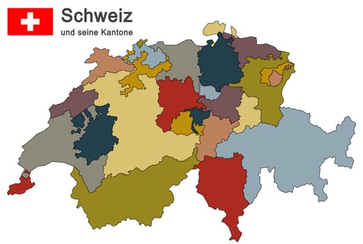 silhouettes of country Switzerland and all cantons