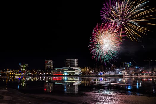 Fireworks over City Skyline