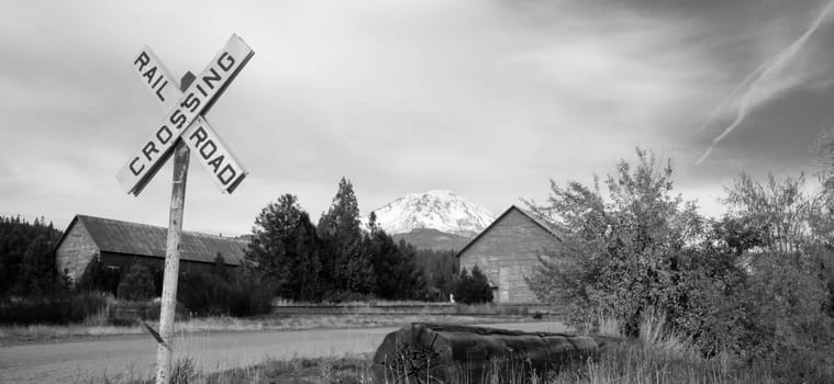 A black and white representation of a rural scene in high mountains of California