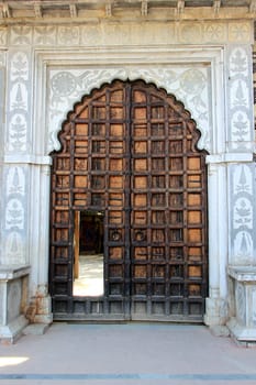 Small service door in mammoth gate at Maharana Pratap Museum at Haldighat, Rajasthan, India, Asia