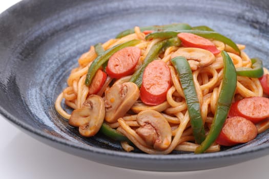 Close up of Japanese Naporitan spaghetti with tomato sauce in a dish