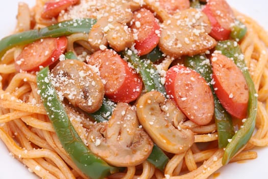 Close up of Japanese Naporitan spaghetti with tomato sauce