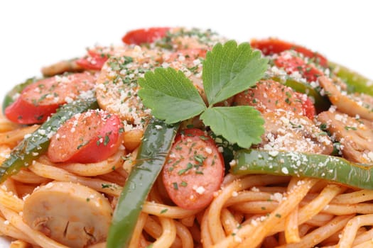 Close up of Japanese Naporitan spaghetti with tomato sauce