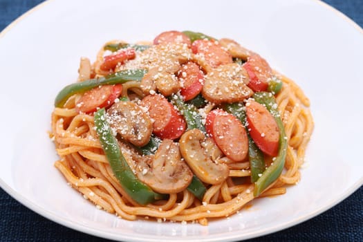 Japanese Naporitan spaghetti with tomato sauce in a dish