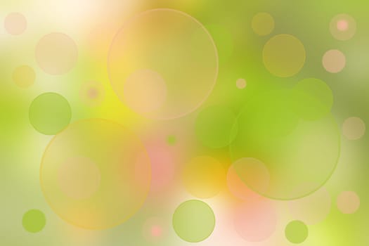 Abstract blurred fresh vivid spring summer light delicate pastel yellow pink orange green bokeh background texture with bright circular soft color lights. Beautiful backdrop illustration.