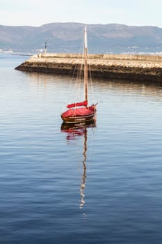 Arosa island, Spain - 01, 24, 2016: A boat moored in the port