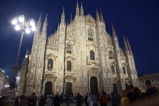 MILAN, ITALY - May 30 2019: night view of the Duomo of Milan