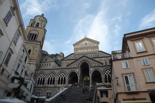 AMALFI, ITALY - May 18 2019: view of the entrance to the cathedral.