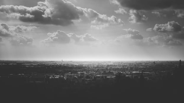 Isolated empty city. Abstract skyline with copy-space. Economy restart concept. Reopen economy after Coronavirus lockdown. Restart business in normal operation after peak of Coronavirus COVID-19 outbreak concept.