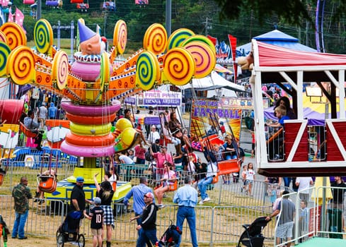 CUMMING, GEORGIA - October 6, 2019: County and local fairs and carnivals are still some of the best values in family entertainment