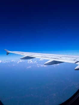 The looking at aircraft wing view from windows