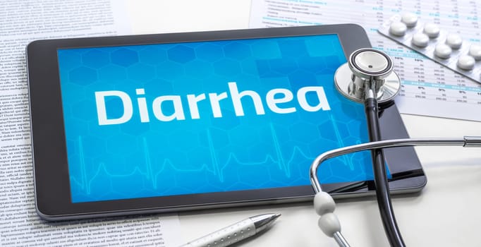 The word Diarrhea on the display of a tablet