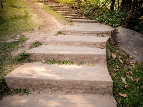 Old stone staircase, walkway steps on the mountain trail.