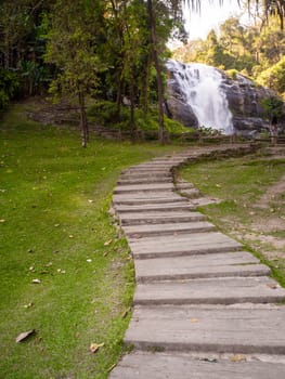 Old stone staircase, walkway steps on the mountain trail.