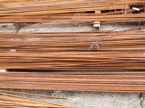 High angle view of intermediate reinforcement bars at a construction site in Berlin.