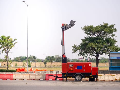 diesel electric generator and light outdoor on road