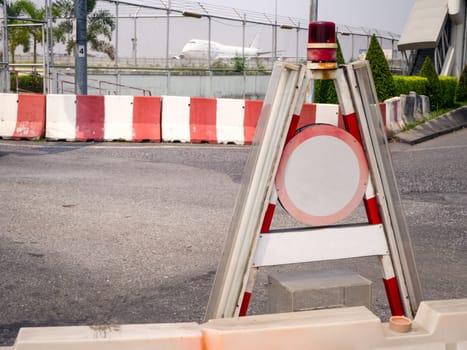 plastic road fencing on the street of a modern