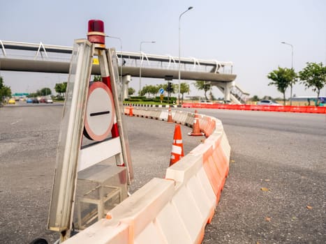 plastic road fencing on the street of a modern