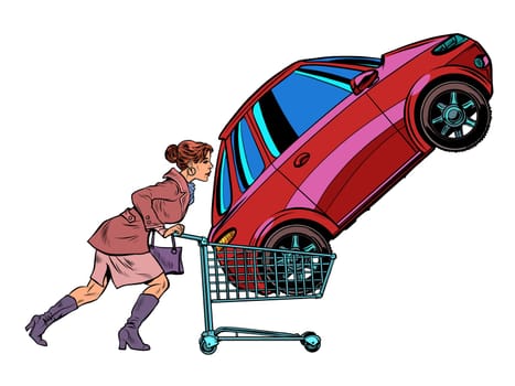 A woman bought a car. Pop art retro vector illustration kitsch vintage 50s 60s style