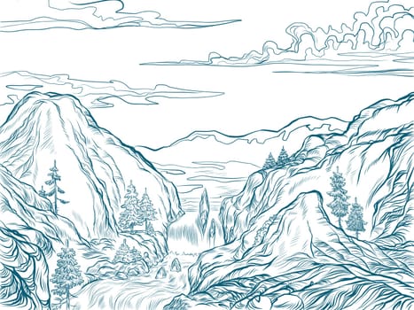 mountains contour silhouette. Pop art retro vector illustration kitsch vintage 50s 60s style