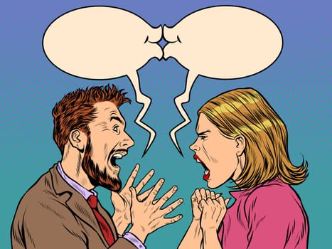 man and woman dispute emotions scream. Pop art retro vector illustration vintage kitsch 50s 60s style