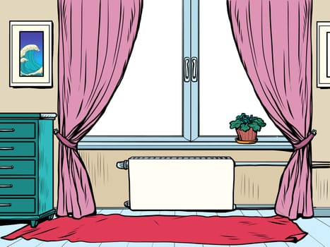 background apartment interior, room with window. Pop art retro vector illustration kitsch vintage 50s 60s style