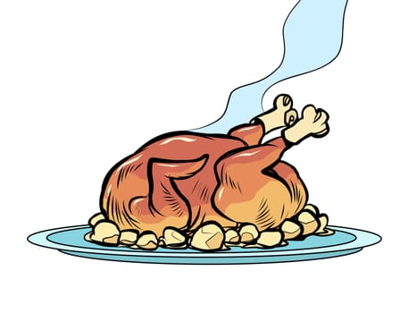 whole fried chicken. Pop art retro vector illustration kitsch vintage 50s 60s style