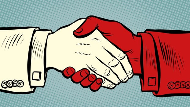 handshake is dangerous during an epidemic, infection. Pop art retro vector illustration kitsch vintage 50s 60s style