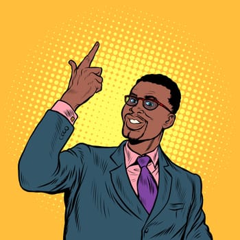 African confident businessman hand gesture. Pop art retro vector illustration vintage kitsch 50s 60s style