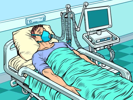 medical ventilator machine. heavy patient in intensive care. the epidemic of the coronavirus, pneumonia. Pop art retro vector illustration kitsch vintage 50s 60s style