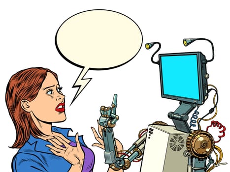 woman and robot. New technologies. Pop art retro vector illustration vintage kitsch 50s 60s style