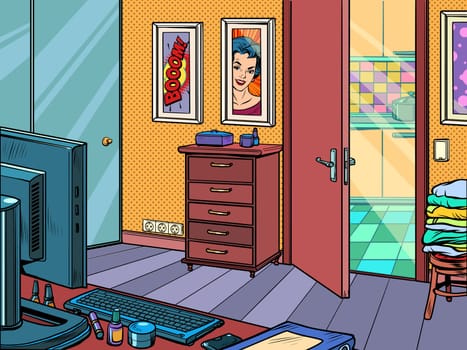 home office mockup background. Pop art retro vector illustration kitsch vintage 50s 60s style