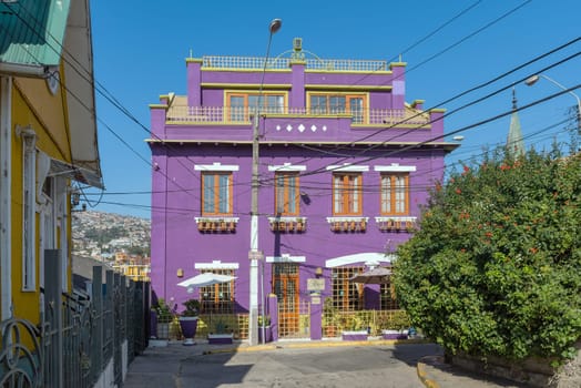 Beautiful traditional violet building in Valparaiso, Chile