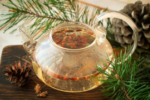 Herbal decoction with pine buds. Herbal tea, organic food