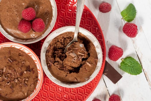 close up of a dark chocolate mousse