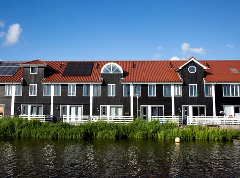 Groningen, The Netherlands - July 7 2019, Homes at the Reitdiep ciy marina in Groningen, the Netherlands..