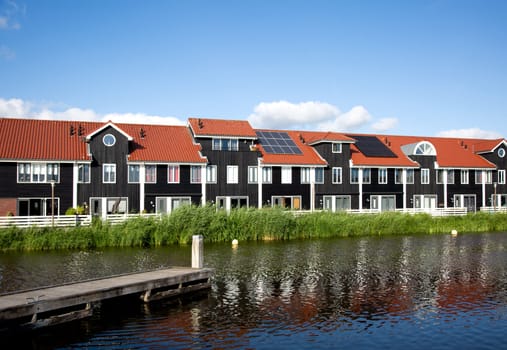 Groningen, The Netherlands - July 7 2019, Homes at the Reitdiep ciy marina in Groningen, the Netherlands..