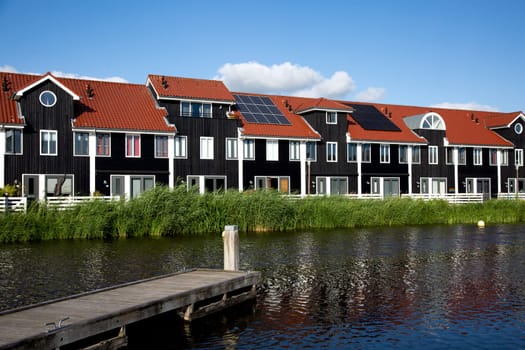 Groningen, The Netherlands - July 7 2019, Homes at the Reitdiep ciy marina in Groningen, the Netherlands..
