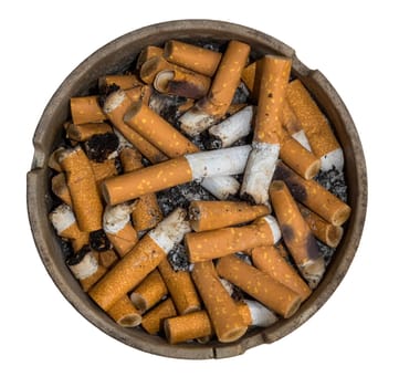 Isolated ashtray with cigarettes against a white background